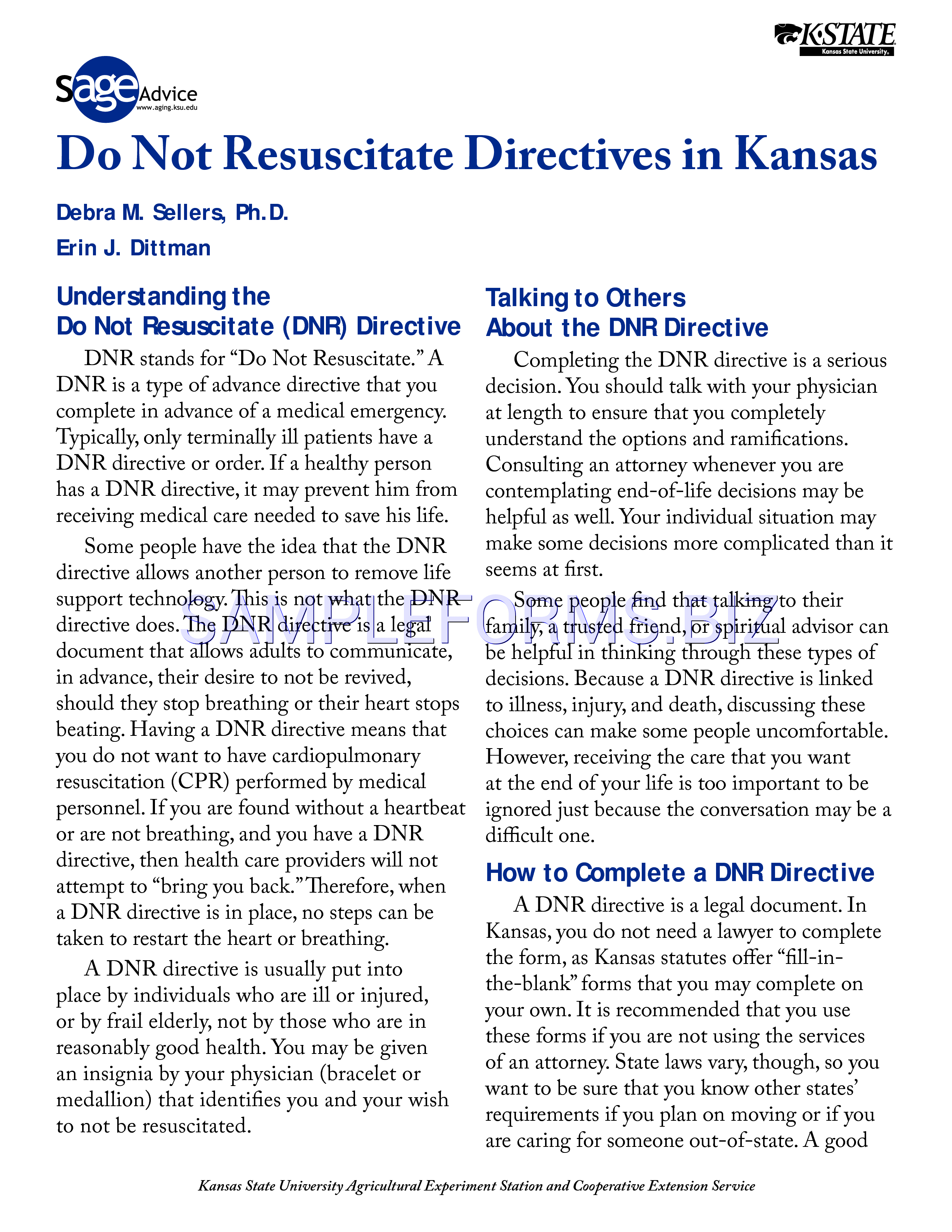 Preview free downloadable Kansas Do Not Resuscitate Form 2 in PDF (page 1)
